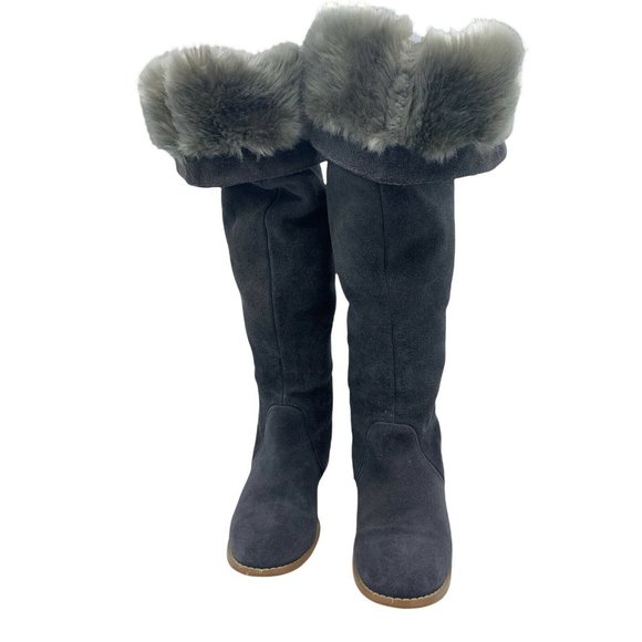 Colin Stuart Size 6 B Gray Suede Fur Lined Knee High Tall Boots - Picture 1 of 12